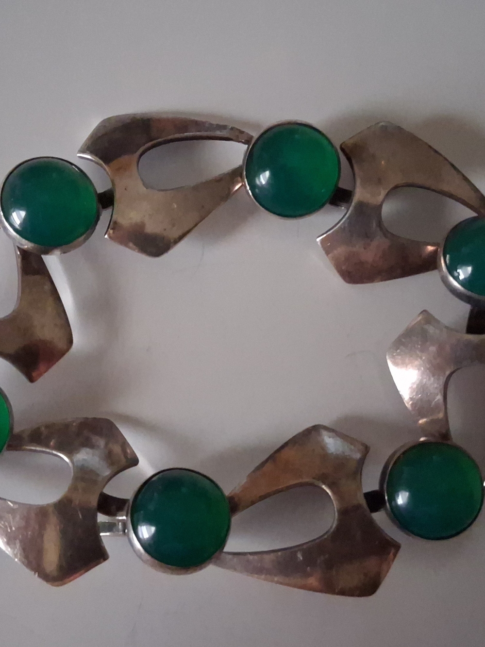 *RARE* VINTAGE N.E.FROM DENMARK SILVER 925 & CHRYSOPRASE ABSTRACT BRACELET